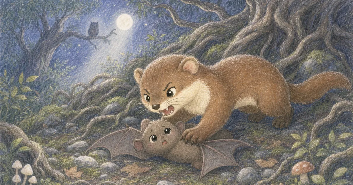蝙蝠與黃鼠狼插畫：第 4 段