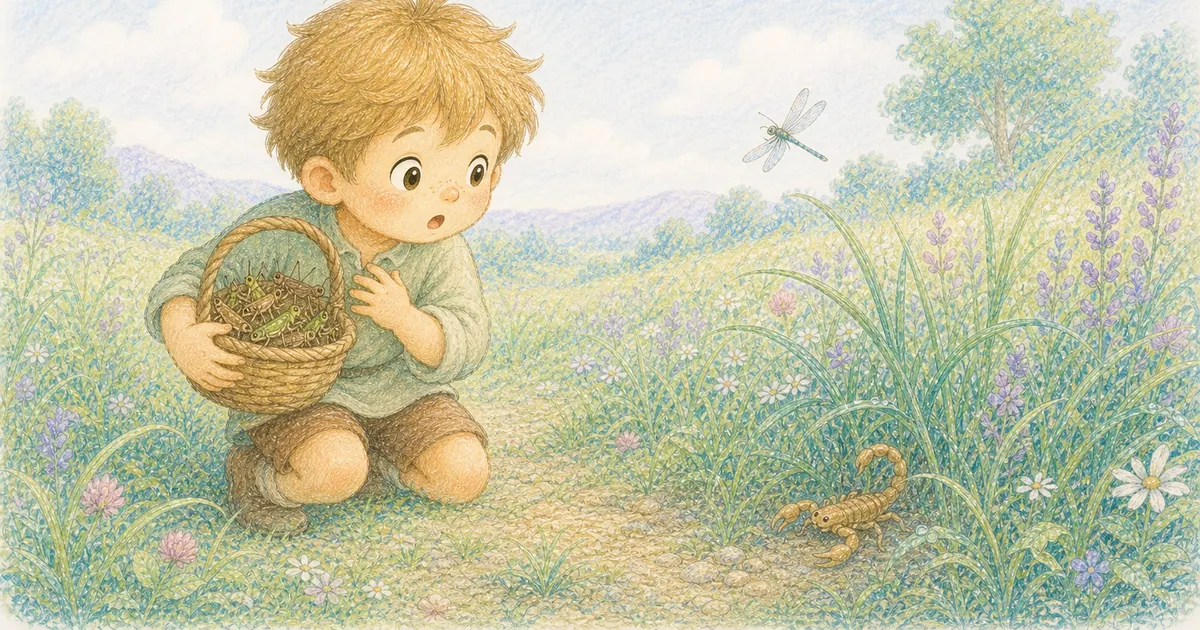 捕捉蝗蟲的男孩插畫：第 5 段