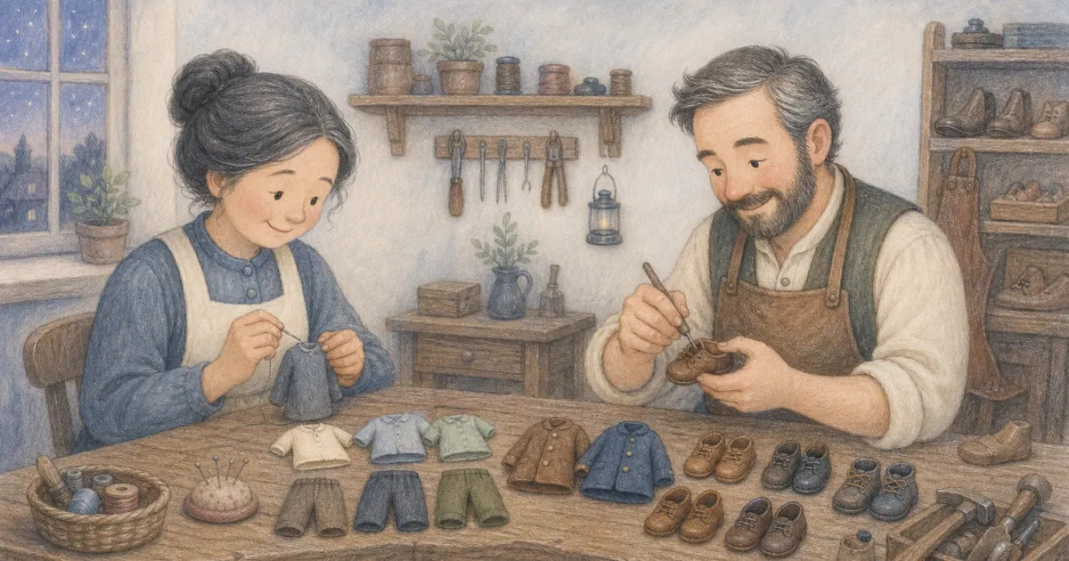 小精靈與鞋匠插畫:第 6 段