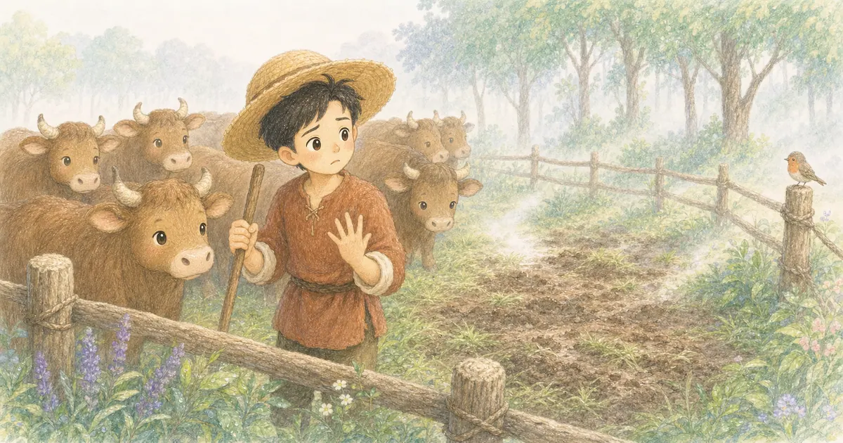 牧人與走失的小牛插畫：第 1 段